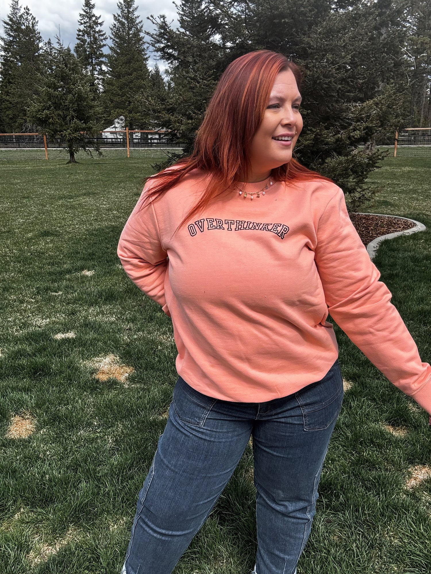 Overthinker Crewneck in Peach