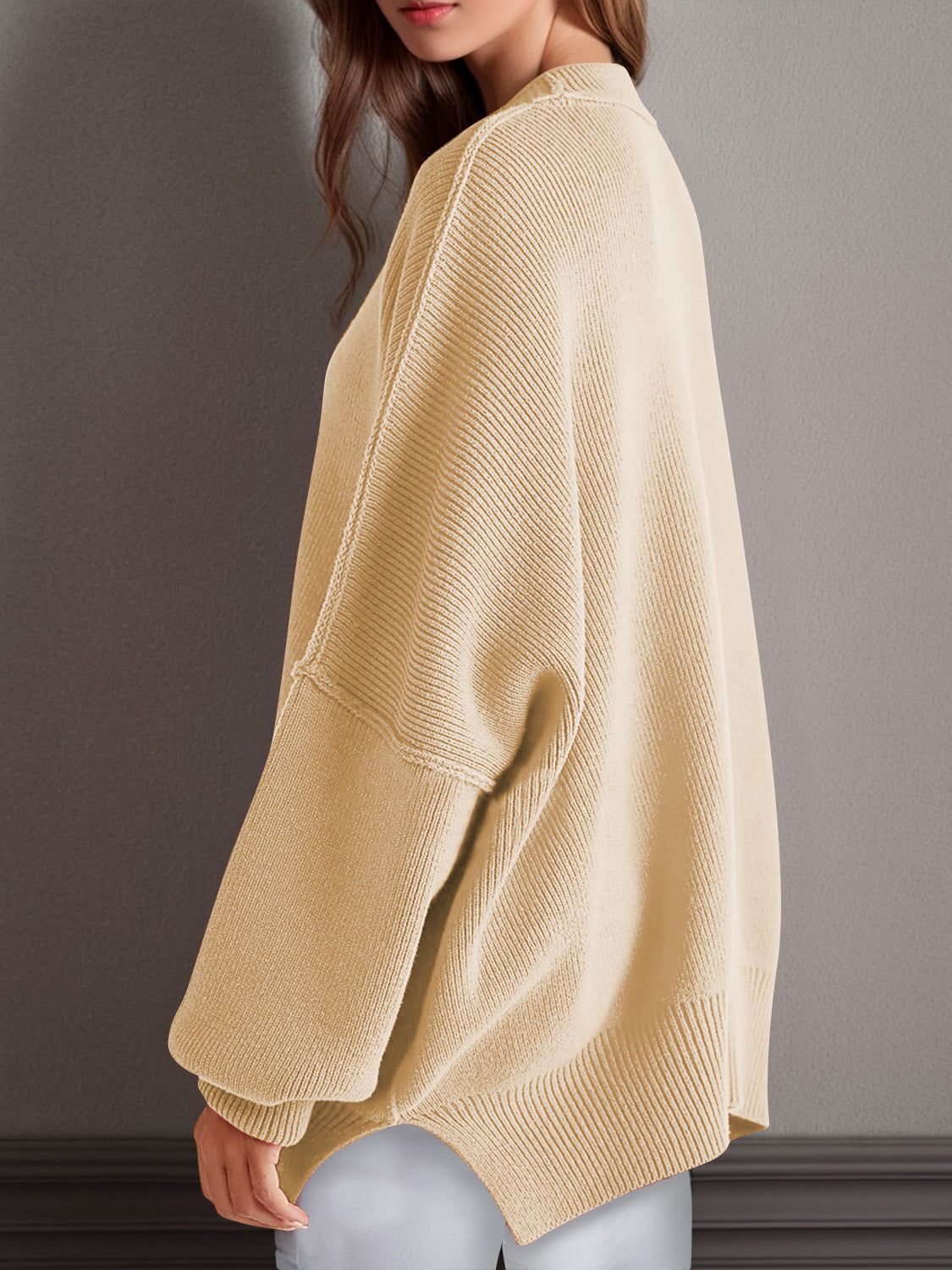 Double Take Side Slit Long Sleeve Sweater