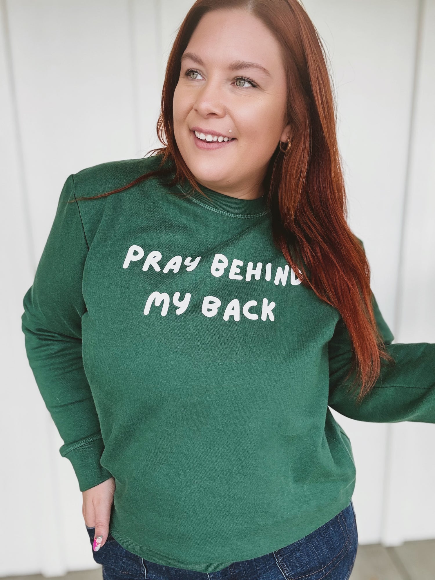 Pray Behind my Back Crewneck in Green