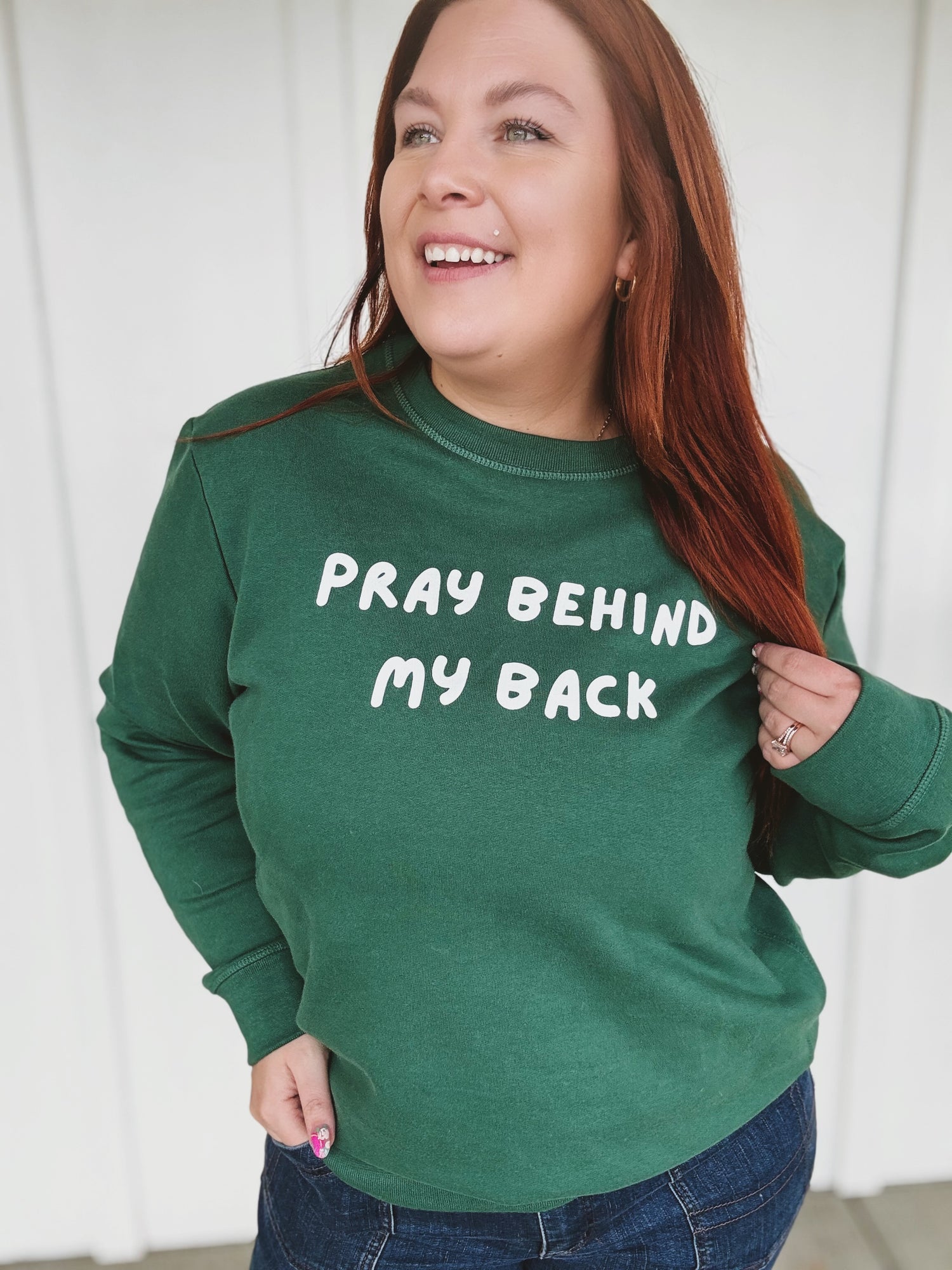 Pray Behind my Back Crewneck in Green