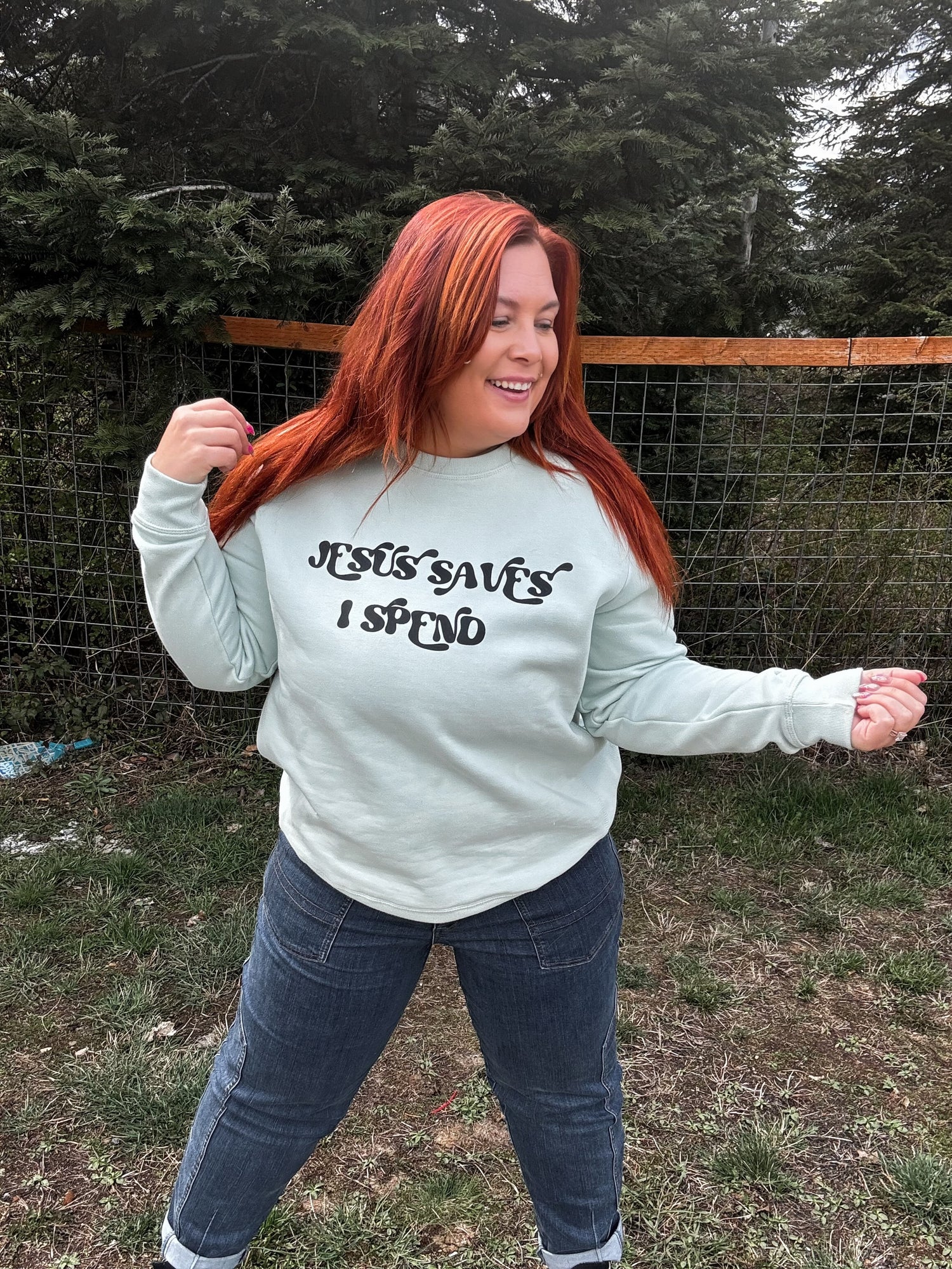 Jesus Saves I Spend Crewneck in Mint