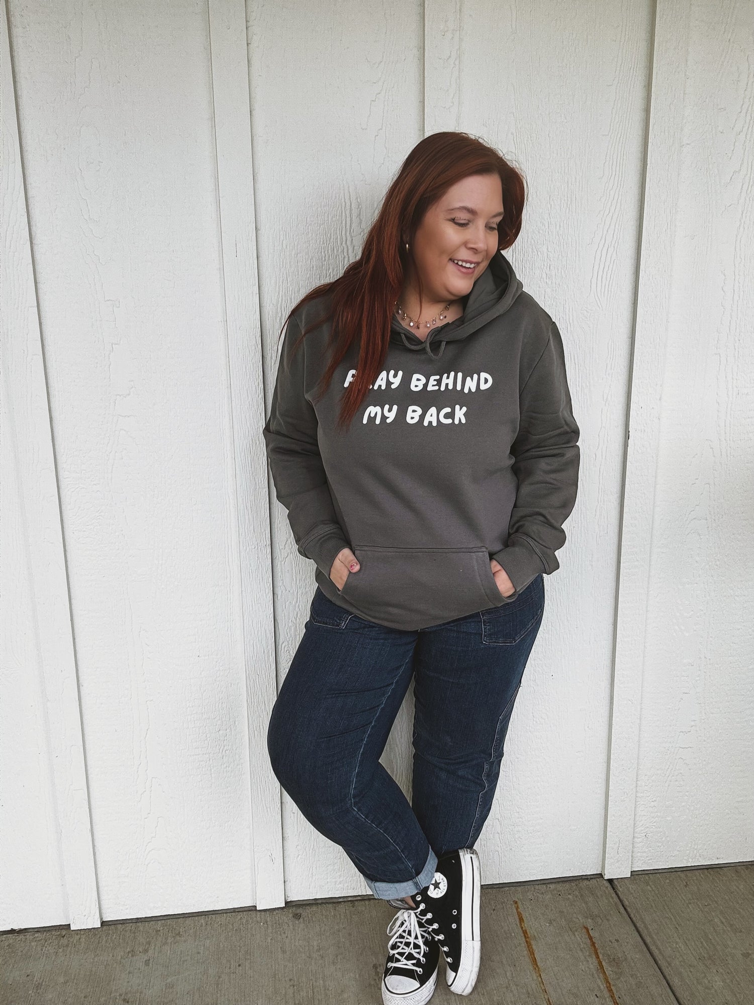 Pray Behind my Back Hoodie in Charcoal