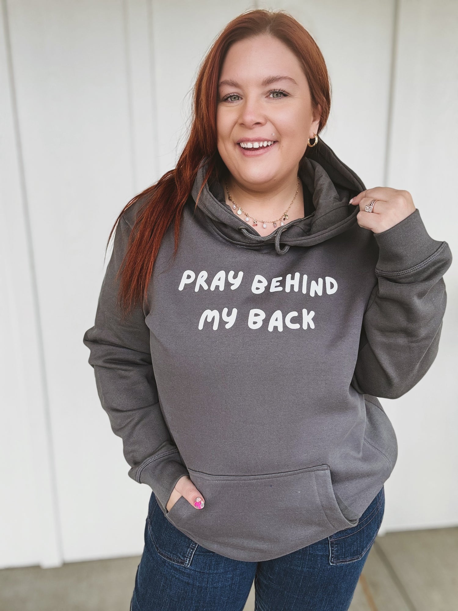 Pray Behind my Back Hoodie in Charcoal