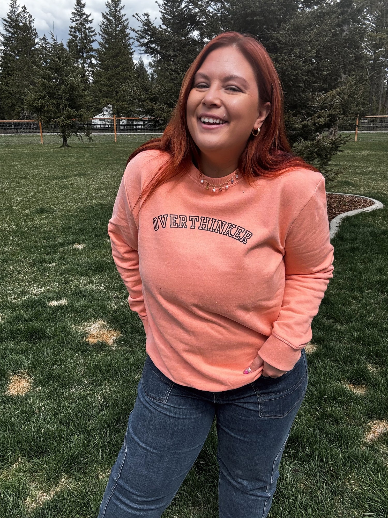 Overthinker Crewneck in Peach