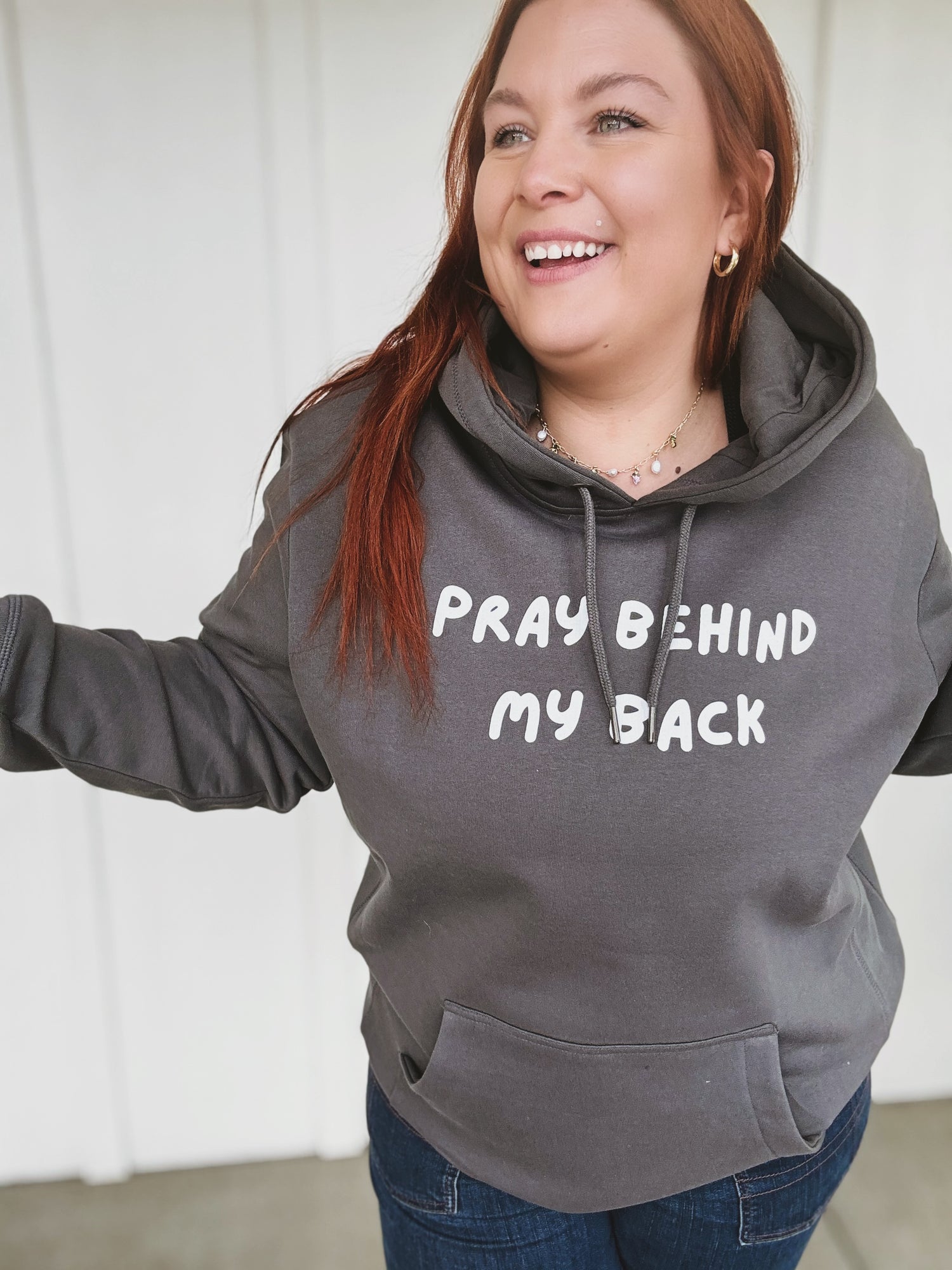 Pray Behind my Back Hoodie in Charcoal